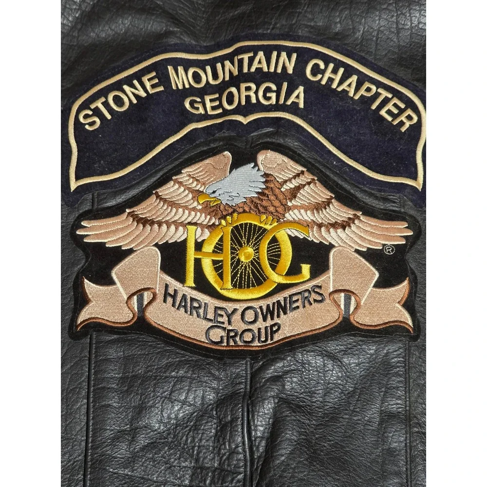 Unik Ultra Black Leather Biker Vest HOG Stone Mountain Georgia Patch Size 48
